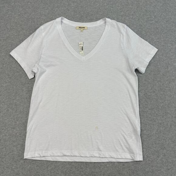 Madewell Slub Pima Cotton Jersey Perfect V-Neck Tee WMNS M White Short Sleeves - Picture 3 of 10